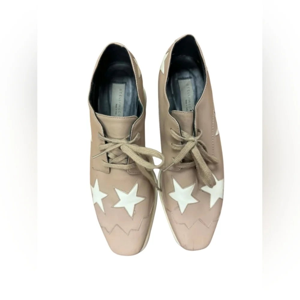 Stella McCartney GUC Elyse Vegan White Star Platform Derby Shoes Taupe Size 38 - Picture 4 of 9